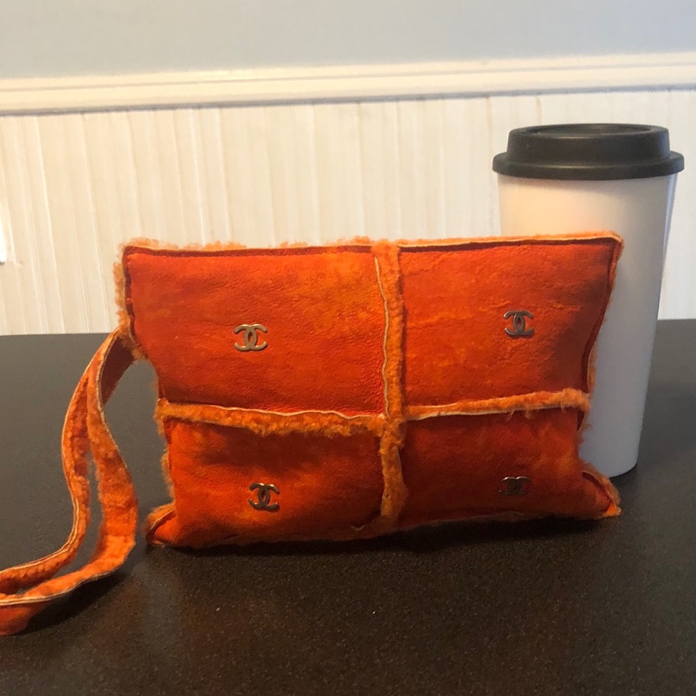 CC Logos Wristlet Shearling and Suede Small